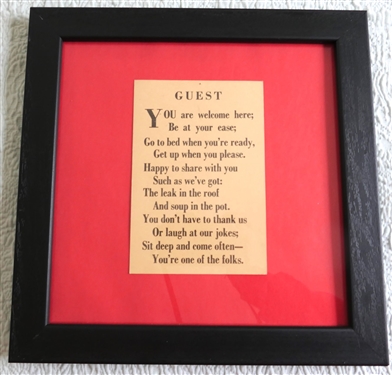 Guest Poem - Framed and matted - Frame Measures 12 by 12