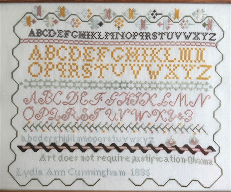Hand Stitched Needlework Copy of 1835 Sampler Art Does Not Require Justification Framed - Frame Measures 13 by 16 1/2