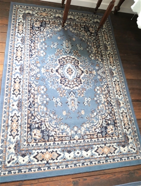 Blue Machine Made Rug - Measures 84 1/2 by 59