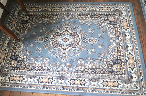 Blue Machine Made Rug - Measures 84 1/2 by 59