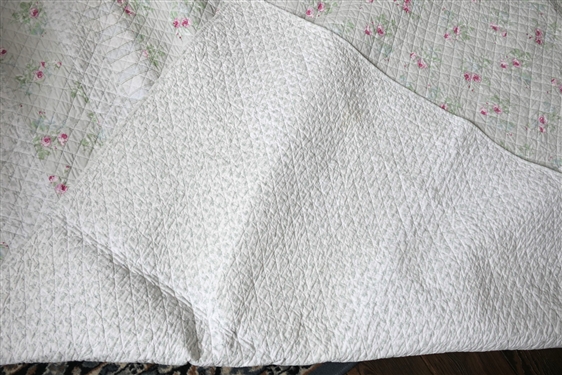 Light Blue and Pink Floral Quilted Blanket - Measures 103 by 91