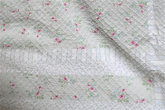 Light Blue and Pink Floral Quilted Blanket - Measures 103 by 91