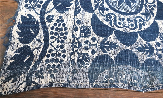 Antique 2 Piece Blue and White Coverlet - Wove by W. Wolf Shelby Richland County Ohio 1855 Measures 82 by 73 - Some Wear At Top Edge