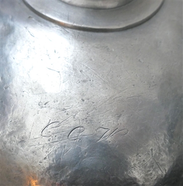 Unusual Metal Bed Warmer - Marked LS and Engraved CCW - Measures 12 by 7 and Small Tin Candle Holder