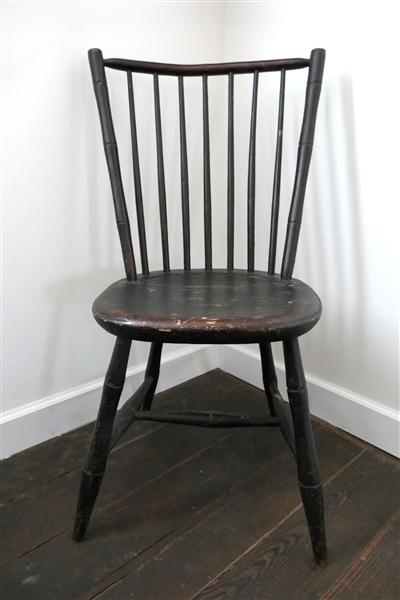 Plank Bottom Chair with Knife Marks on Spindles 