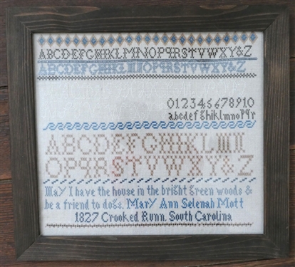 Hand Stitched Needlework Copy of 1827 South Carolina Sampler - Framed - Frame Measures - 14 by 15 1/2