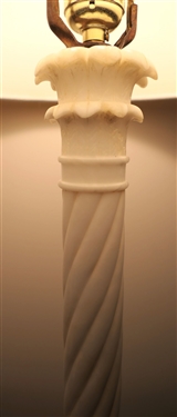Pair of Beautiful Italian Alabaster Lamps - Twisted Column Style - Measuring 23 Tall 