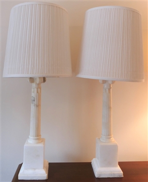 Pair of Beautiful Italian Alabaster Lamps - Reeded Column Style - Measuring 23 Tall 