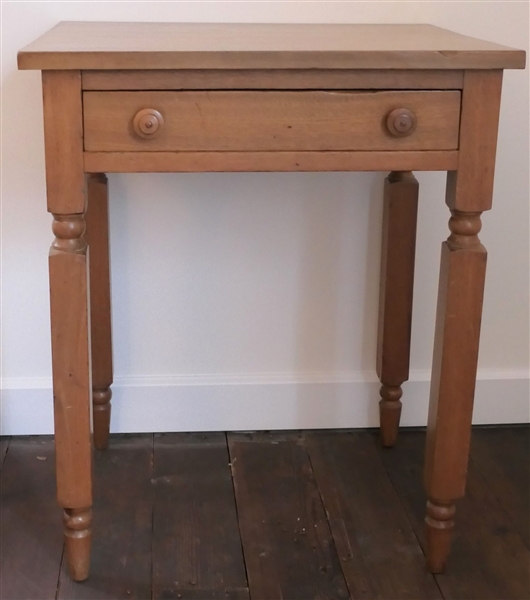Light Wood Table with Unusual Turned Legs - Single Dovetailed Drawer - Measures 29" tall 24" by 20"