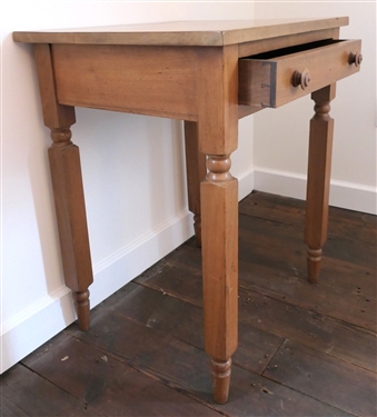 Light Wood Table with Unusual Turned Legs - Single Dovetailed Drawer - Measures 29 tall 24 by 20