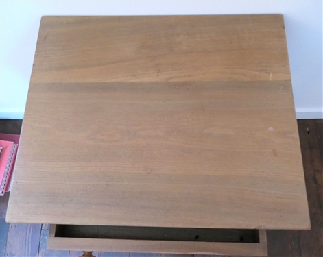 Light Wood Table with Unusual Turned Legs - Single Dovetailed Drawer - Measures 29 tall 24 by 20