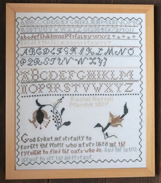 Handstitched Needle Work Copy of 1807 Sampler by Raechel Marrell - Framed - Frame Measures 15 by 13