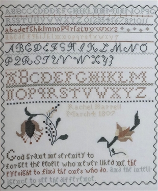 Handstitched Needle Work Copy of 1807 Sampler by Raechel Marrell - Framed - Frame Measures 15 by 13