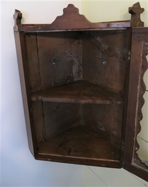 Nice Small Walnut Hanging Corner Cupboard - Measures 20 1/2 Tall 15 by 9