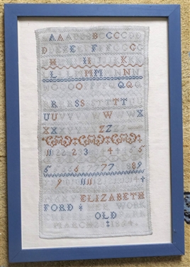 Mary Elizabeth Ford - March 23 1854 Sampler - Original Needlework - Framed - Frame Measures 20 by 14 1/2 - Sampler Measures 16 by 9