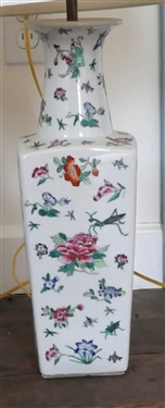 Pair of Asian Style Lamps with Dragonflies and Praying Mantis Insects - Lamps Measure 21 Tall 