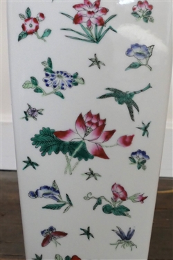 Pair of Asian Style Lamps with Dragonflies and Praying Mantis Insects - Lamps Measure 21 Tall 