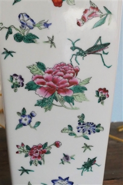 Pair of Asian Style Lamps with Dragonflies and Praying Mantis Insects - Lamps Measure 21 Tall 