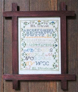M.L. David Sampler Hand Stitched by Barbara Strode 2000 - Framed - Frame Measures 13 1/2 by 10 1/2