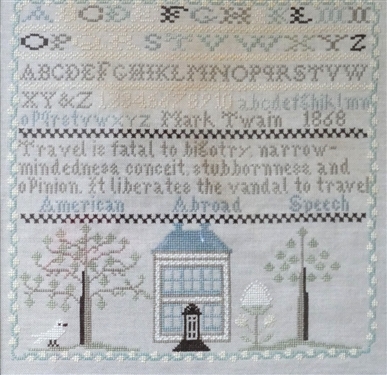 Hand Stitched Needlework American Abroad Speech Mark Twain 1868 - Framed - Measures 14 by 14