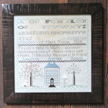 Hand Stitched Needlework American Abroad Speech Mark Twain 1868 - Framed - Measures 14 by 14
