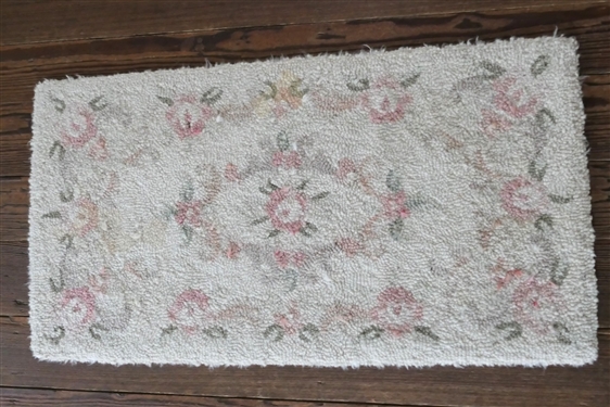 Cream and Pink Hook Rug - Measures 21 by 40