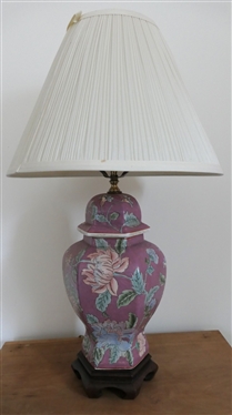 Pink Floral Ginger Jar Style Lamp - Measures 18 Tall 