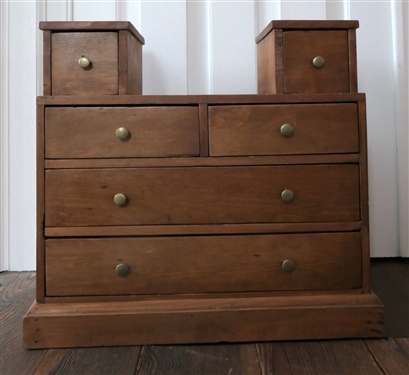 Miniature Chest - 2 Over 2 Over 2 Drawers - Measures 17 Tall 17 by 10 - Plus Contents - Threads, Embroidery Floss, and Souvenir Navy Buttons