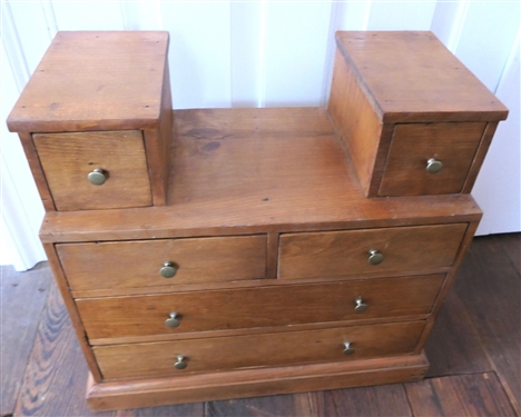 Miniature Chest - 2 Over 2 Over 2 Drawers - Measures 17 Tall 17 by 10 - Plus Contents - Threads, Embroidery Floss, and Souvenir Navy Buttons