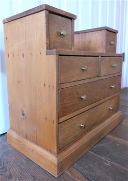 Miniature Chest - 2 Over 2 Over 2 Drawers - Measures 17 Tall 17 by 10 - Plus Contents - Threads, Embroidery Floss, and Souvenir Navy Buttons