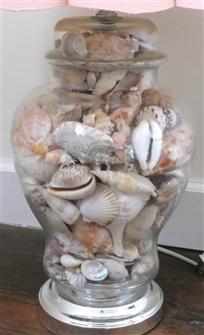 Glass Ginger Jar Style Lamp Full of Nice Seashells - Measures 20 To Bulb