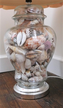Glass Ginger Jar Style Lamp Full of Nice Seashells - Measures 20 To Bulb