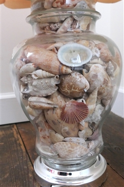 Glass Ginger Jar Style Lamp Full of Nice Seashells - Measures 20 To Bulb