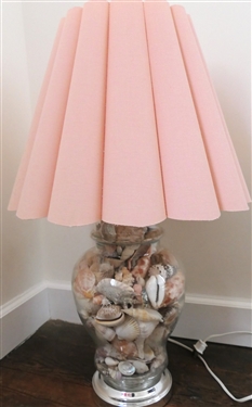 Glass Ginger Jar Style Lamp Full of Nice Seashells - Measures 20 To Bulb