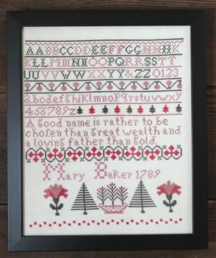 Hand Stitched Needlework Copy of Mary Barker 1789 Sampler - Framed - Frame Measures 12 by 10