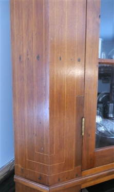 Very Nice 16 Pane Walnut Inlaid Corner Cupboard - Divided Dovetailed Drawer - Lots of Fine Inlay on Crown, Drawers, and Doors  - NO CONTENTS - Measures 82 Tall 55 by 26