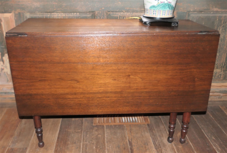 Walnut Sheraton Drop Leaf Table with Dovetailed Drawer - Measures 29" tall 42 1/2" by 18" Each Leaf Measures 18"