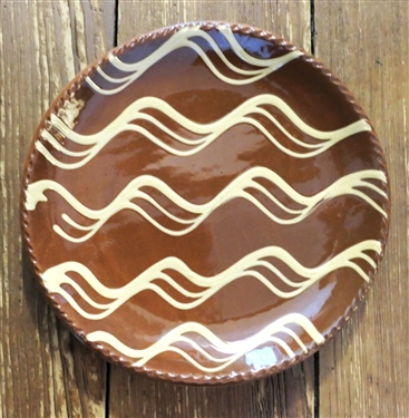 Henderson 2012 Slip Decorated Redware Pottery Plate with Squiggle Design - Measures 10 Across