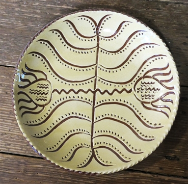 Henderson 2012 Slip Decorated Redware Pottery Plate - Measures 10 Across