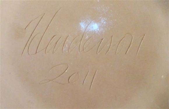 Henderson 2012 Slip Decorated Redware Pottery Plate with Pineapple Decoration - Measures 10 Across
