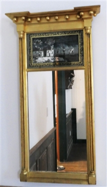 Gold Gilt Mirror with Reverse Painted Ship Scene - Measures 39 by 21 