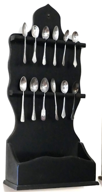 Dark Finished Spoon Rack with Collection of Coffee/ Souvenir Spoons - Rack Measures 19 Long 9 1/2 by 4 