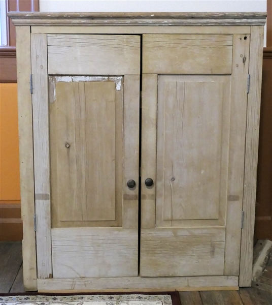 Small Pegged and Mortised Cupboard - Remnants of Paint -2 Shelves Inside - Measures 40 1/2" tall 35" by 17"