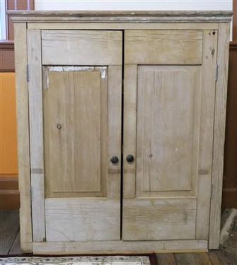 Small Pegged and Mortised Cupboard - Remnants of Paint -2 Shelves Inside - Measures 40 1/2 tall 35 by 17