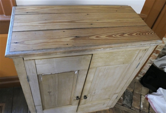 Small Pegged and Mortised Cupboard - Remnants of Paint -2 Shelves Inside - Measures 40 1/2 tall 35 by 17