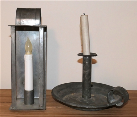 2 Tinware Candle Holders - Push Up Measures 6 Tall 