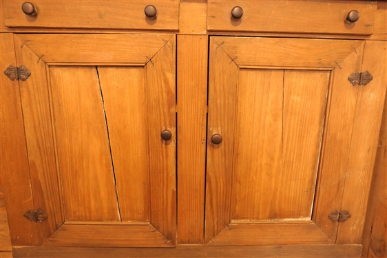 Country Pine Offset Cupboard with 12 Pane Glass Doors - 2 Small Drawers - Bottom Cupboard Door Needs Minor Repair - NO CONTENTS - Measures 90 Tall 47 1/2 by 27