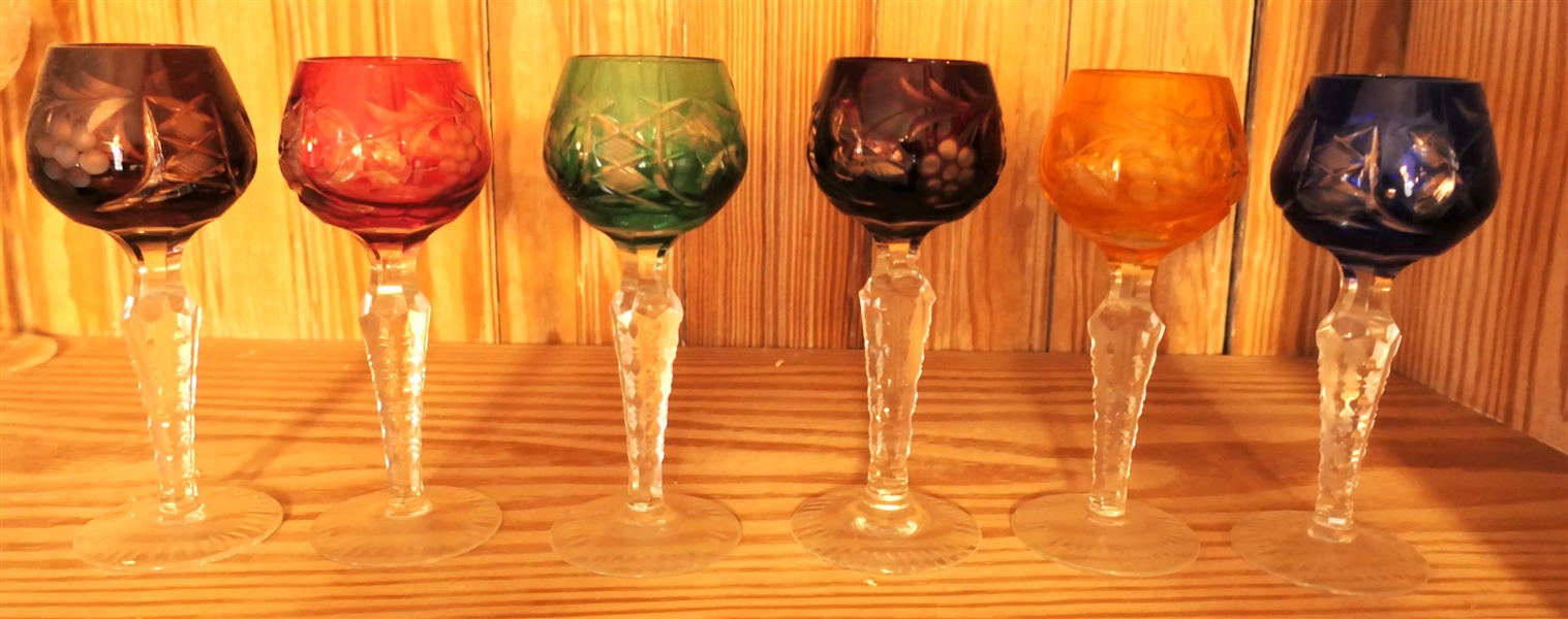 6 Cut to Clear Multi Colored Cordials - Measuring 5"