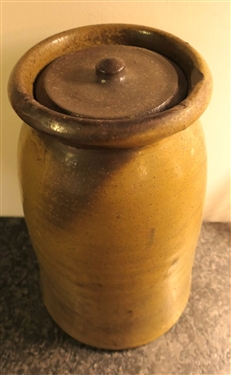North Carolina Stone Crock with Lid - Measures 11 1/2 Tall 5 1/2 Wide - Has Hairline Crack Near Top 