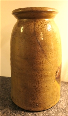 North Carolina Stone Crock with Lid - Measures 11 1/2 Tall 5 1/2 Wide - Has Hairline Crack Near Top 